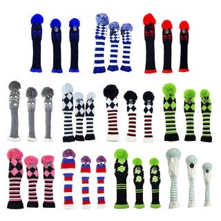 [H₂Sports&amp;Fitness] 3 Pieces Fairway Wood Head Cover Knit Pom Pom Long Neck Headcover Protector Sleeves