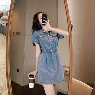 Hong Kong-Style2021Summer New Waist Slimming Denim Dress Elegant Slightly Mature Style Denim Dress for Women Summer