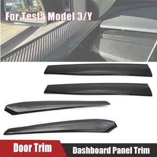 Tesla อุปกรณ์เสริมCar Door Trim Dashboard anel Cover For Tesla Model 3 Model Y 2022 Carbon Fibre ABS Decoration Interior