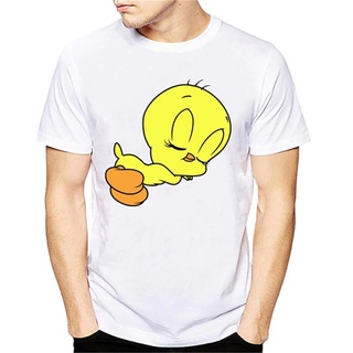 [S-5XL]ขายดี เสื้อยืดลําลอง แขนสั้น พิมพ์ลายการ์ตูน Looney Tunes Tweety Bird สีขาว สําหรับผู้ชาย 13 146695