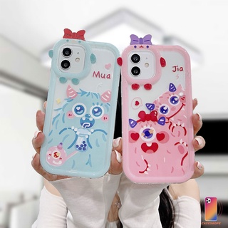 เคสโทรศัพท์มือถือ TPU แบบนิ่ม ลายการ์ตูนมอนสเตอร์ 3D ประดับโบว์ สีชมพู สีฟ้า สําหรับ Compatible For IPhone  14 7 Plus 11 6 6S 8 Plus XR 11 12 13 PRO MAX 11 12 13 mini X XS MAX Se 2020 6SPlus 7Plus 6Plus 8Plus XSMAX