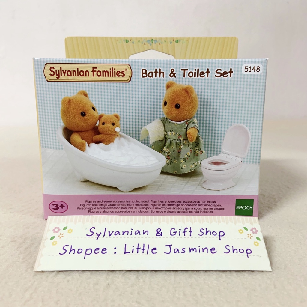 🏠 เฟอร์นิเจอร์ห้องน้ำ อ่างอาบน้ำ โถสุขภัณฑ์ ซิลวาเนียนแท้ Bath & Toilet Set : Sylvanian Bathroom แต่งบ้านตุ๊กตา Red Roof
