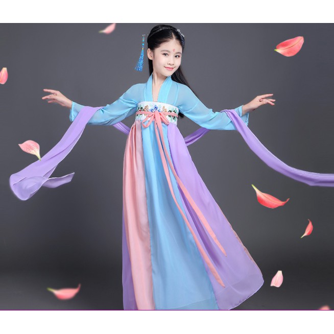 🎎พร้อมส่ง🇹🇭ชุดจีนโบราณเด็กหญิง ชุดจีนเด็กสีฟ้าม่วง ชุดประจำชาติจีน