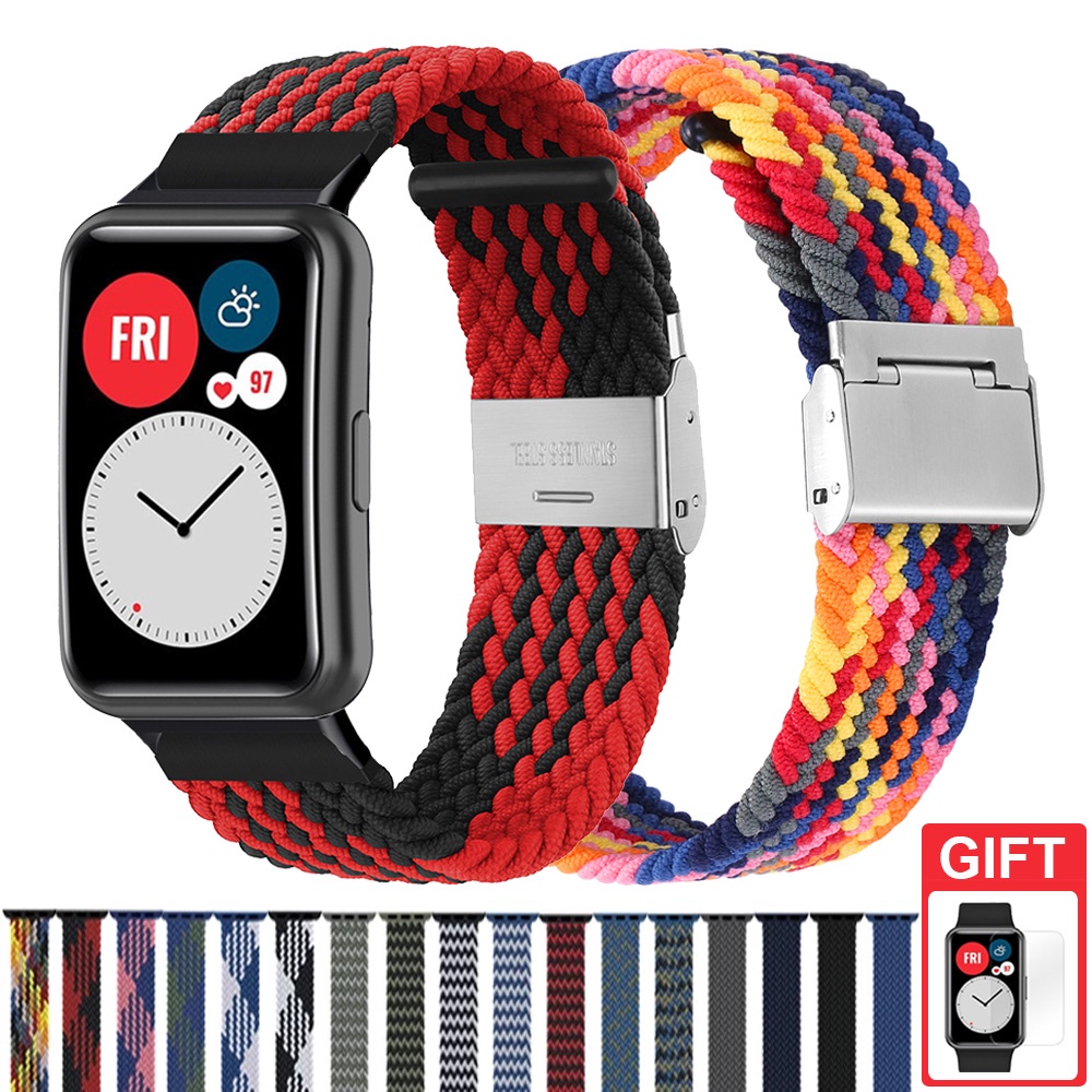 Braided Solo Loop สร ้ อยข ้ อมือไนลอนสายปรับได ้ สําหรับ Huawei Watch Fit 2 3 / Huawei Watch Fit Special Edition