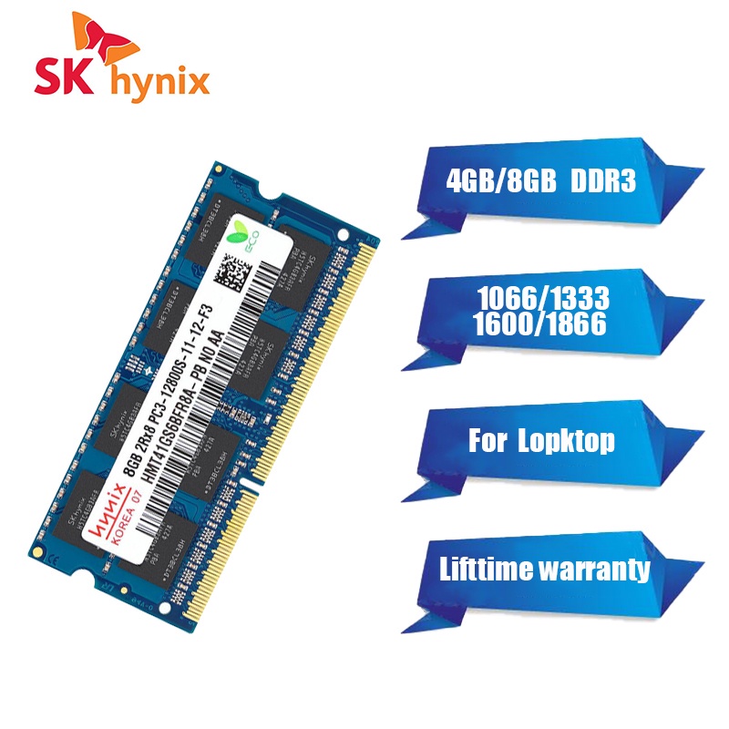 Hynix แรมหน่วยความจําโน้ตบุ๊ก 4GB 8GB DDR3 DDR3L SODIMM 1066 1333 1666 1866MHz 204Pin 1.35V 1.5V PC3