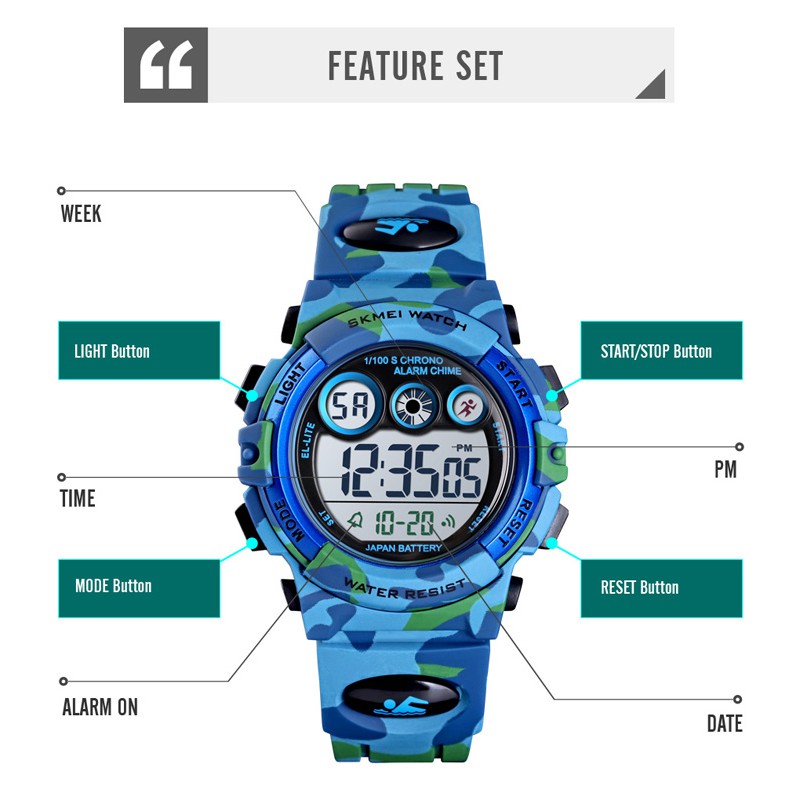 SKMEI นาฬิกาข้อมือกันน้ำ 50 เมตร ไฟ LED + EL สำหรับเด็ก - รูปที่ 5