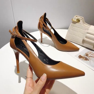 พร้อมส่ง🍑ใหม่ pointed toe stiletto แฟชั่น Baotou ส้นสูงสายคล้องคออารมณ์เดียวรองเท้าเซ็กซี่รองเท้าส้นสูงรองเท้าผู้หญิง