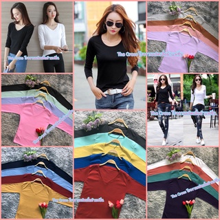 เสื้อยืดตอตตอน คอวีเเขนยาว
