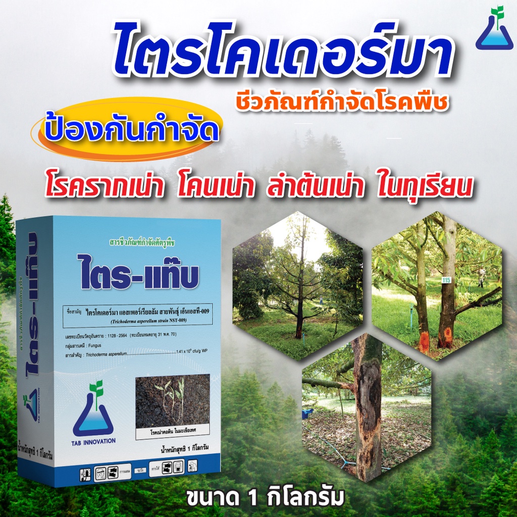 ไตร-แท๊บ (ไตรโคเดอร์มา) ขนาด 1 กก. A กำจัดโรครากเน่าโคนเน่า จากเชื้อราไฟทอปธอราในทุเรียน ป้องกันกำจัดโรคไฟทอปธอราทุเรียน
