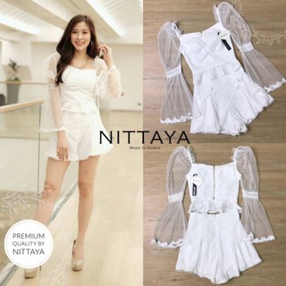 🔖ป้าย NITTAYA เซทเสื้อแขนยาว ทรงใส่น่ารักผ้าฉลุลูกไม้ทั้งชุด มาคู่กับกางเข้าเซท