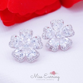 Miss Earring ต่างหู cz ตุ้มหู cz ต่างหูติดหูดอกไม้ ต่างหูเงิน อะไหล่เงิน น้ำหนักเบา ปราศจากนิเกิ้ล พร้อมส่ง