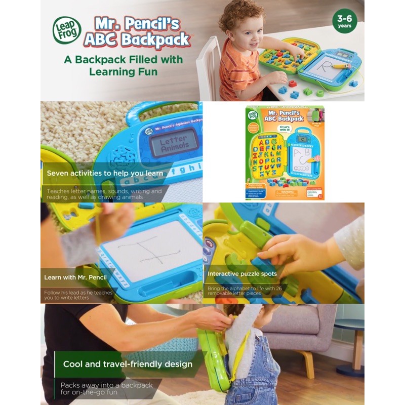 กระเป๋าเป้สอนหนังสือมหัศจรรย์ LeapFrog, Mr. Pencil's ABC Backpack, Preschool Learning Toy, Phonics Toy ลิขสิทธิ์แท้