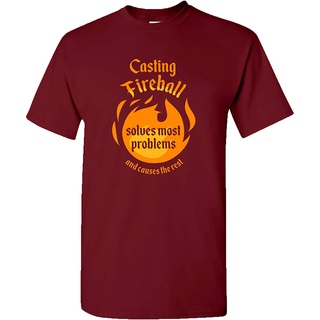 เสื้อยืดโอเวอร์ไซส์เสื้อยืด พิมพ์ลายเกม RPG Casting Fireball Solves Most Problems and Causes The Rest แฟชั่นฤดูร้อน สําห