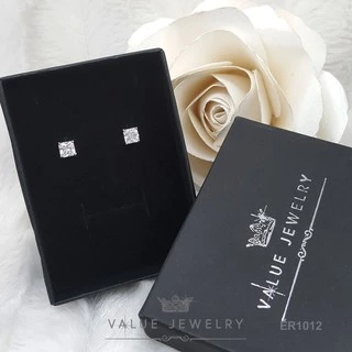 ต่างหูแป้น เพชรทรงสี่เหลี่ยม Princess Cut มี4ไซส์ เครื่องประดับแฟชั่น ValueJewelry ER1105 ER1011 ER1012 ER1013