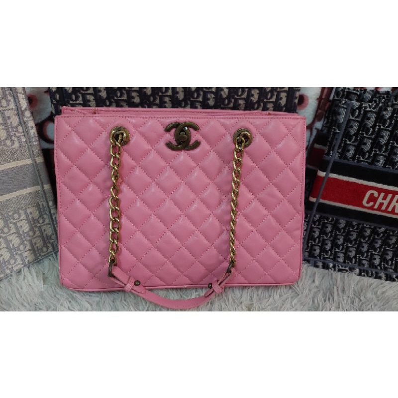 กระเป๋า Chanel หนังแท้งานลุ้นมีเลขสีชมพูมือสอง