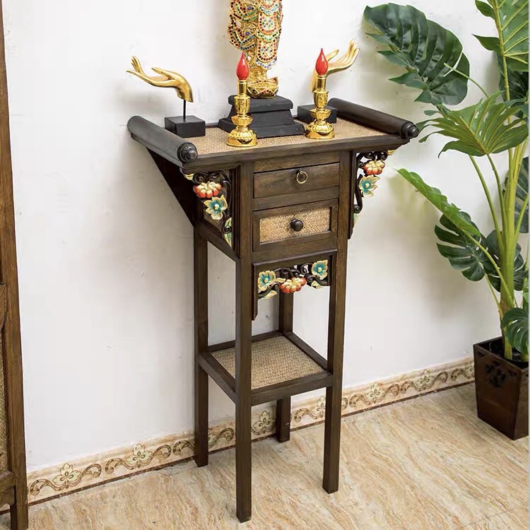 THAILUCKY โต๊ะวางของ วางพระบูชา ตู้ไม้แกะสลัก สูง108cm แข็งแรง ทนทาน