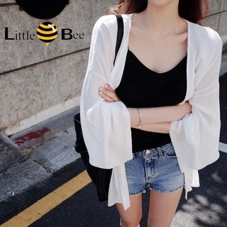 littlebee🍄8299 ✨พร้อมส่ง✨เสื้อคลุมแฟชั่นเกาหลี เบาบาง สวมใส่สบาย (สีขาว โปร่งใส)