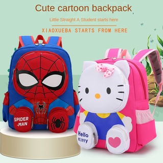 กระเป๋าเป้สะพายหลัง กระเป๋านักเรียน พิมพ์ลายการ์ตูน Spiderman Hello Kitty สําหรับเด็ก