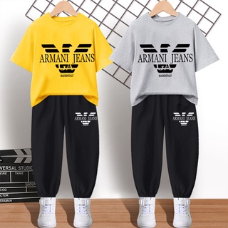 H303+K303B พร้อมส่ง ชุดเซ็ทเด็กเสื้อยืด+กางเกงขายาว ลายแฟชั่งการ์ตูน่ารัก ใส่ได้สบายทั้งเด็กชายและเด็กหญิง
