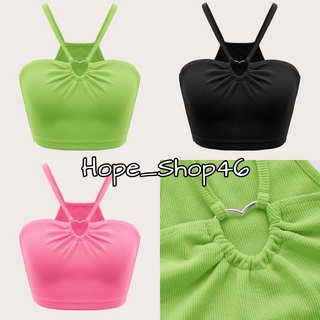 HopeS พร้อมส่ง  เสื้อครอปสายเดี่ยว แต่งห่วงหัวใจกลางอก มี3สี