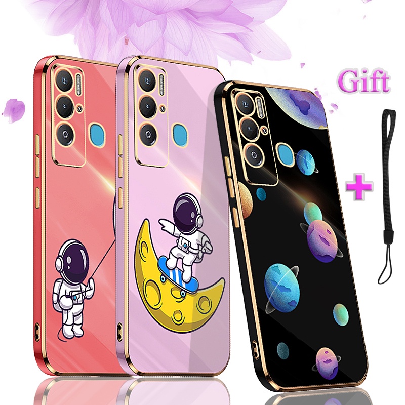 Tecno Pova Neo LE6 LE6H ขอบตรงเคสโทรศัพท์Electroplated Tecno Pova Neo LE6 เคสโทรศัพท์การ์ตูนทาสีนักบ