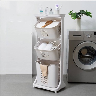 【ราคางาน】◑ตะกร้าผ้า ตะกร้าอเนกประสงค์ 3 ชั้น มีล้อ สีขาว Laundry Basket White (สั่งซื้อ 1 ชิ้น/ออเดอร์)