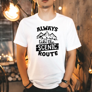 เสื้อยืดลายแคมปิ้ง เสื้อCamping  (AlwaysTakeTheScenicRoute)