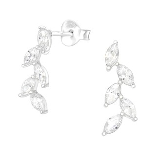 ต่างหูเงินแท้ใบมะกอก ประดับเพชร CZ l Olive Leaf Ear Studs with CZ