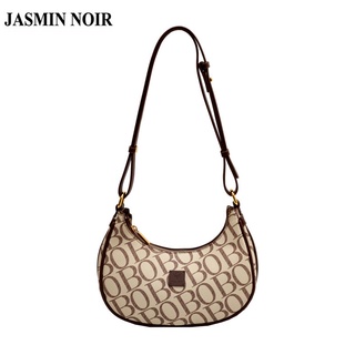 Jasmin NOIR กระเป๋าสะพายไหล่ กระเป๋าถือ พิมพ์ลายตัวอักษร ดวงจันทร์ ครึ่งดวง สีตัดกัน สําหรับสตรี