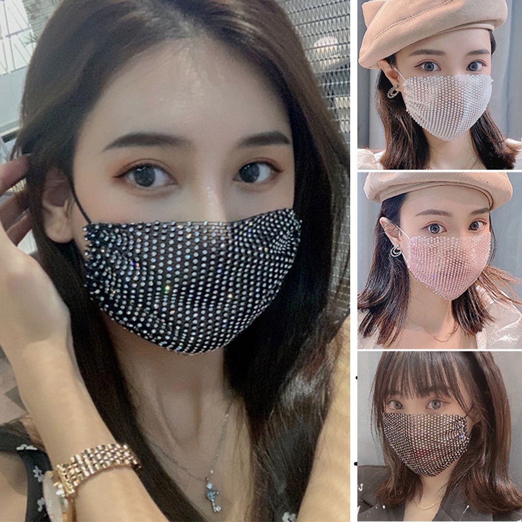 SimpleLife หน้ากากแฟชั่นปักเพชรคริสตัล มีหลายสีให้เลือก สวยทนทาน ใช้งานได้จริง Mask D80