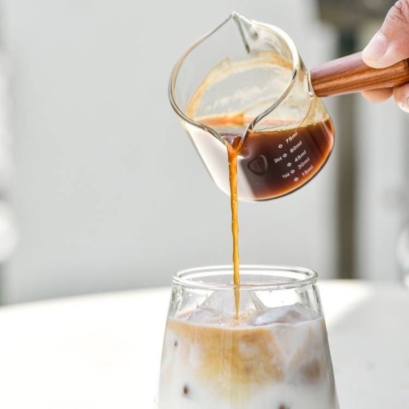แก้วชงกาแฟ แก้วตวงนม แก้วตวงสองปาก พร้อมด้ามจับไม้ขนาดเล็ก75 Ml