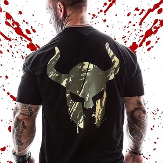 Muscle Brothers สีดำ ฝ้าย แขนสั้น เสื้อยืด แฟชั่น กีฬา เสื้อผ้าบุรุษS-5XL