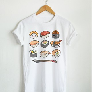 T-shirt  เสื้อยืดลายการ์ตูน ซูชิ Sushi น่ารักๆ เสื้อยืดลายตลกๆ เสื้อยืดน่ารัก แซลมอลซูชิS-5XL