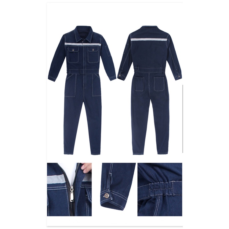 Men Denim Work Coveralls Repairman Overalls with Reflective Strip Working Welding Uniforms Plus Size Safety Clothing LKy #1