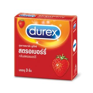 ถุงยางอนามัย Durex Strawberry ดูเร็กซ์ สตรอเบอร์รี่ 1 กล่อง