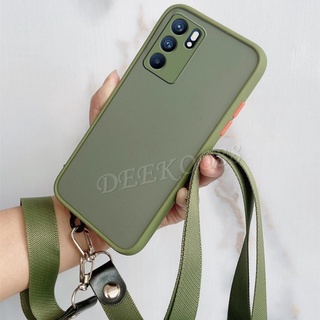 เคสโทรศัพท์ OPPO Reno6 Z 5G / Reno6 5G / Reno5 4G 5G / Reno5 Pro / Reno5 Marvel Edition Casing with Hand Strap and Neck Rope Camera Lens Protection Luxury Transparent Matte PC Phone Case เคส Reno 6Z 5G Back Cover