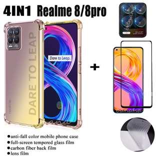 (4in1) Realem 8 pro Realme C25 C20 C21 C15 C11 C12 color gradient mobile phone case + tempered glass protective film + lens film + carbon fiber back film