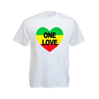 เสื้อยืดราสต้าTee-Shirt One Love Rasta Colors Heart เสื้อยืดสีขาว/สีดำ ลาย One Love และรูปหัวใจราสต้าเสื้อยืดสีขาว ลาย