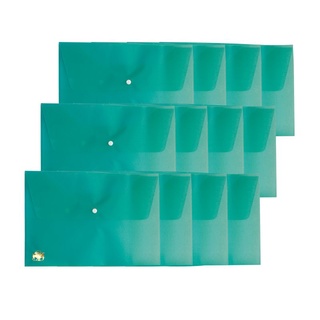 โกลด์แฮนด์ แฟ้มกระเป๋า กระดุม F4 สีพื้น แพ็ค 12 ชิ้น101356Goldhand Button Clear Plastic Envelope File F4 12Pcs/Pack