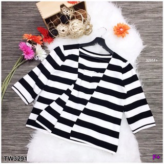 PP3291 เสื้อคลุมไหมพรมแขนยาว ลายริ้วสวย