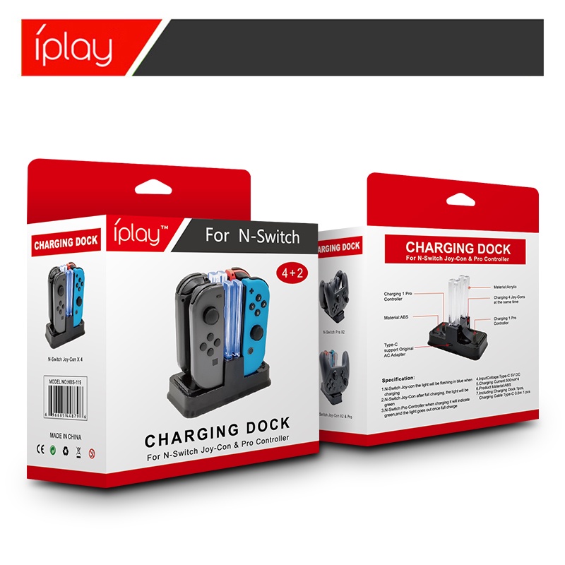 แท่นชาร์จจอย Con และ จอย Pro มีไฟบอกสถานะ ยี่ห้อ iPlay [Charging Dock For Nintendo Switch Joy-Con & Pro Controller]