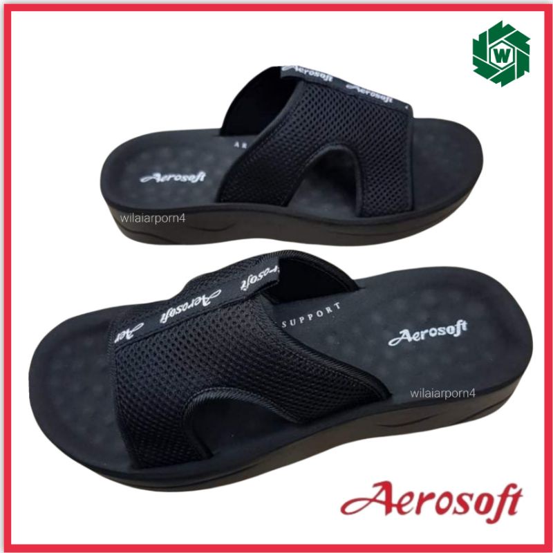 Aerosoft Arch Support รองเท้าแตะสวม รุ่น SM2021 40-45 สีดำ(ลช) (พื้นนุ่มมาก)