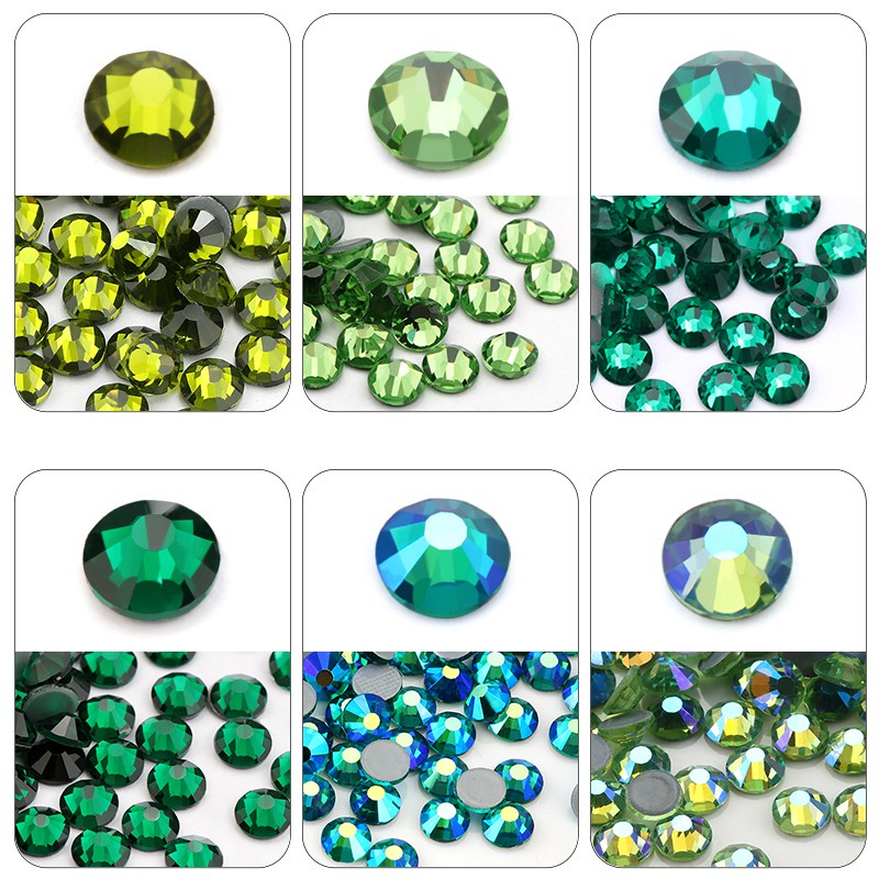 QIAO Green Series FlatBack Rhinestones สําหรับงานเข็ม DIY Craft Crystal Glass Diamond