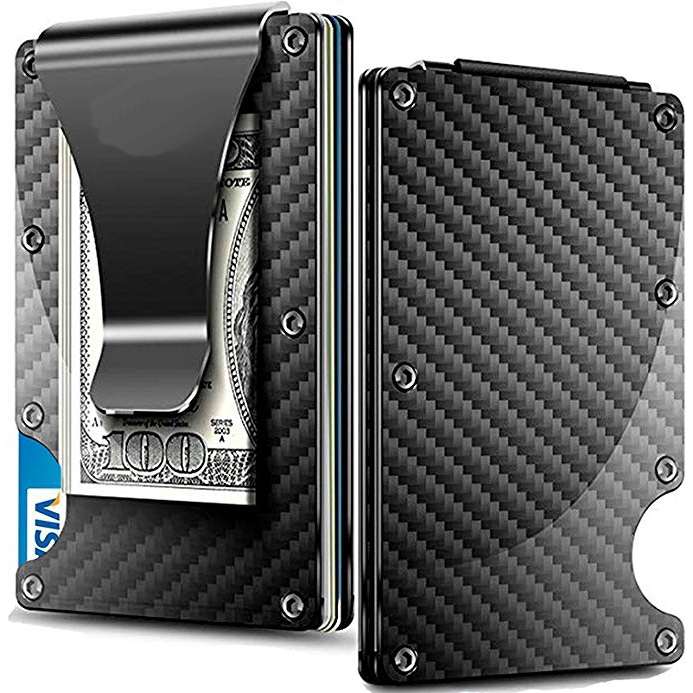 Rfid US Ridge Slim Black Carbon Fiber Credit Card Holder Metal Simple Wallet
