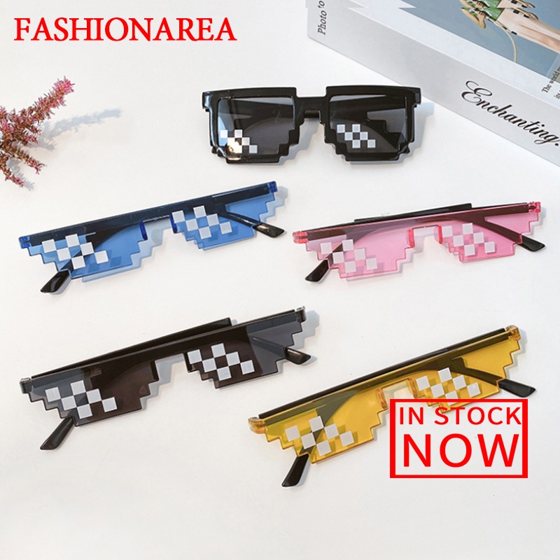 QIFASHION แว่นตากันแดดโมเสค Thug Life สีดํา วินเทจ สําหรับผู้หญิง/ผู้ชาย