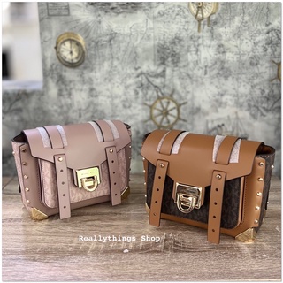 {แท้💯%📮พร้อมส่ง+ส่งฟรี} กระเป๋าสะพาย M K  Manhattan Signature Small Satchel (ลายMK)