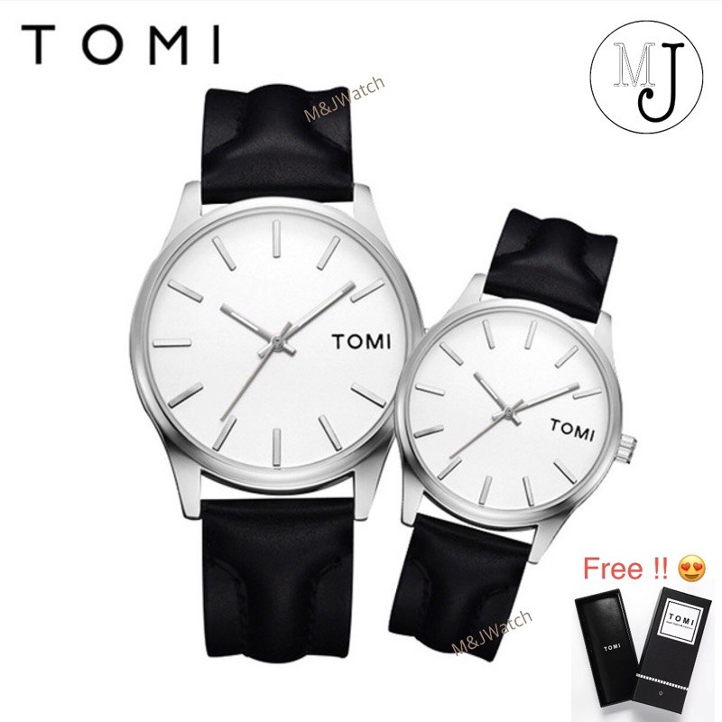 ( ได้2 เรือน ตามรูป ) TOMI WATCH ของแท้ 100% นาฬิกาคู่สายหนัง Sale !!! (Black White Color)