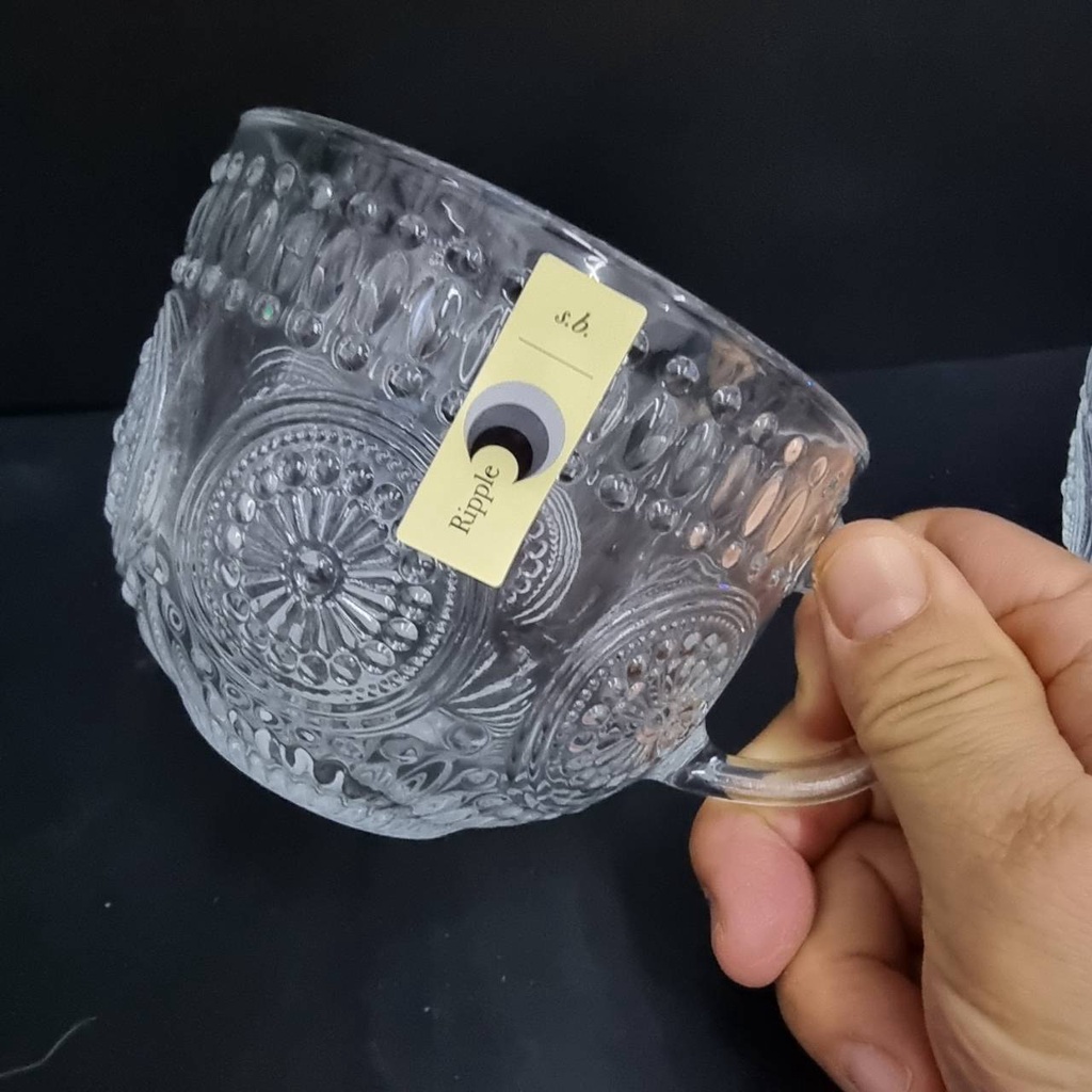 Deli Glassware แก้วกาแฟสลักลาย แก้วมัค เนื้อหนา สลักลายสวยงามปากกว้าง4