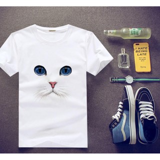 เสื้อยืดลายแมวสีขาวน่ารักๆ ใส่สบาย สีสันสดใส