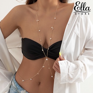 Ellastore123 สายโซ่คล้องหน้าอก ประดับไข่มุก น้ําหนักเบา สไตล์โบฮีเมียน มินิมอล เซ็กซี่ สําหรับบาร์